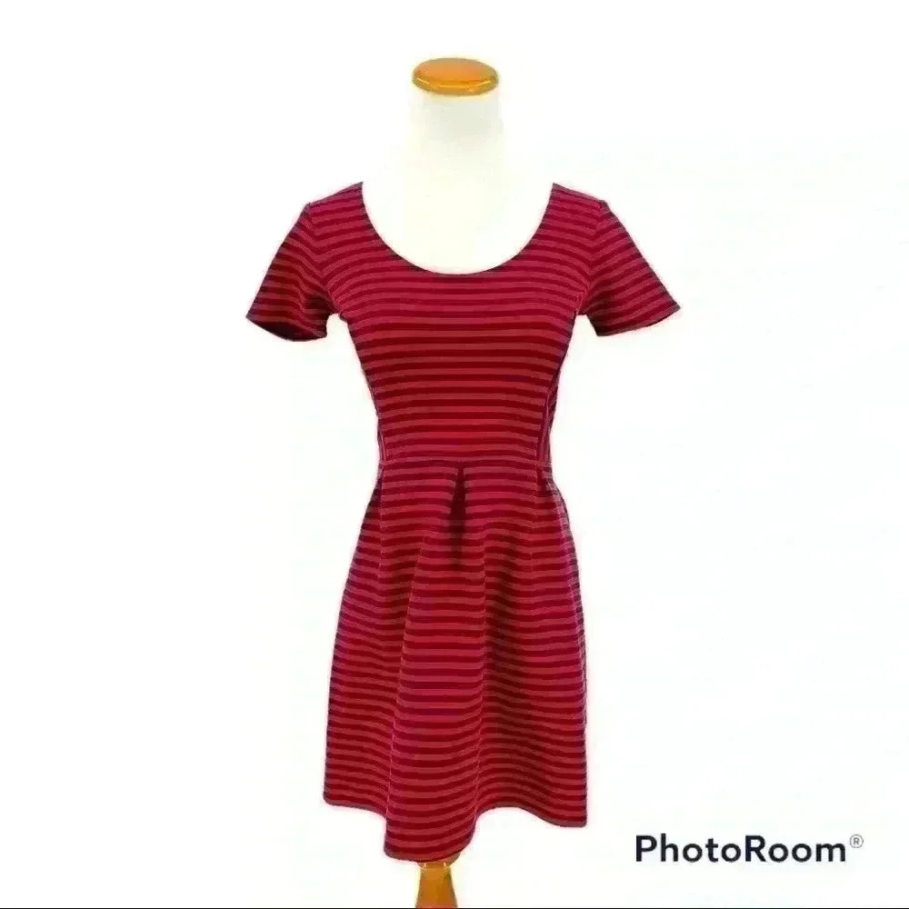 J. Crew Factory Red and Navy Striped Dress